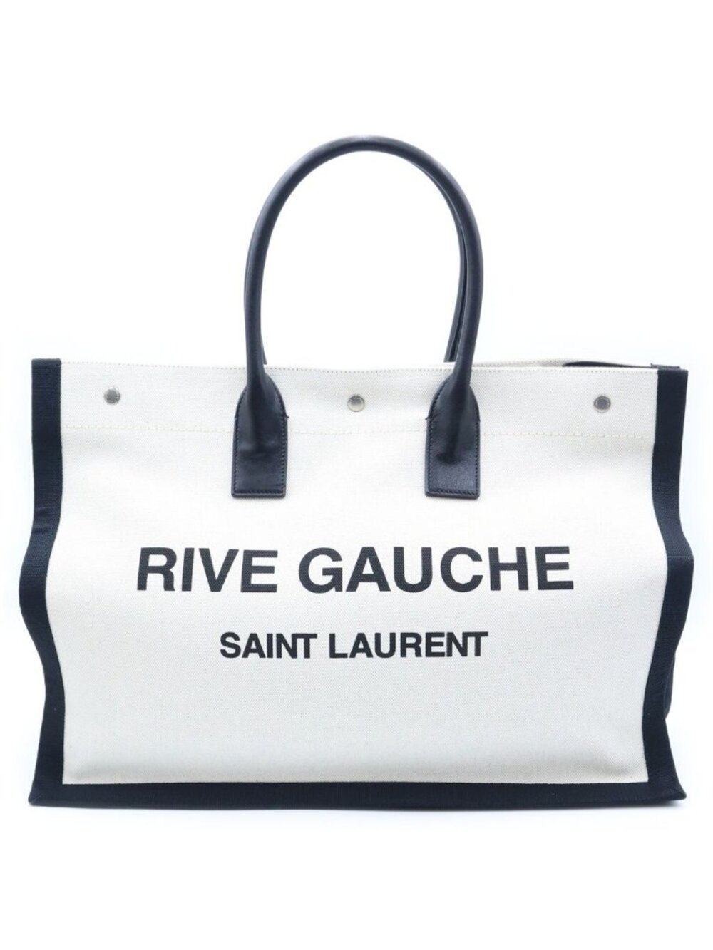 Saint Laurent Paris Rive Gauche Rib Logo Print Tote Bag White Black